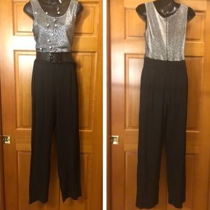 John Roberts Jumpsuit silver top & Black pant sz 8